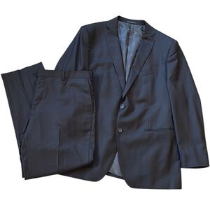 John Varvatos Black Wool Suit Guabello Super 130’s Bleeker/Street 46R/40x28
